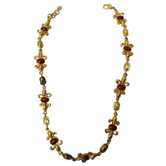Ines de la Fressange Gold Red Cabochon Necklace - Picture 1 of 5